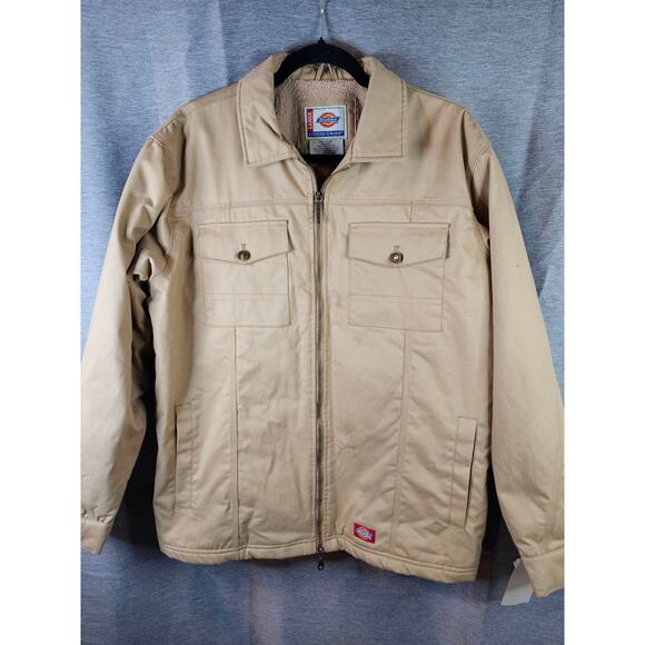 NWT Vtg Y2K Dickies Men Tan Sherpa Lined Canvas Work Jacket Insulated Full Zip L - Picture 1 of 12